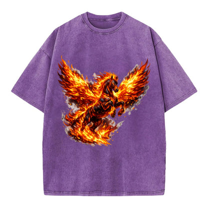 PHOENIX FIRE HORSE | Horse emerging from flames like phoenix | Rebirth - Vintage T-shirt - Purple