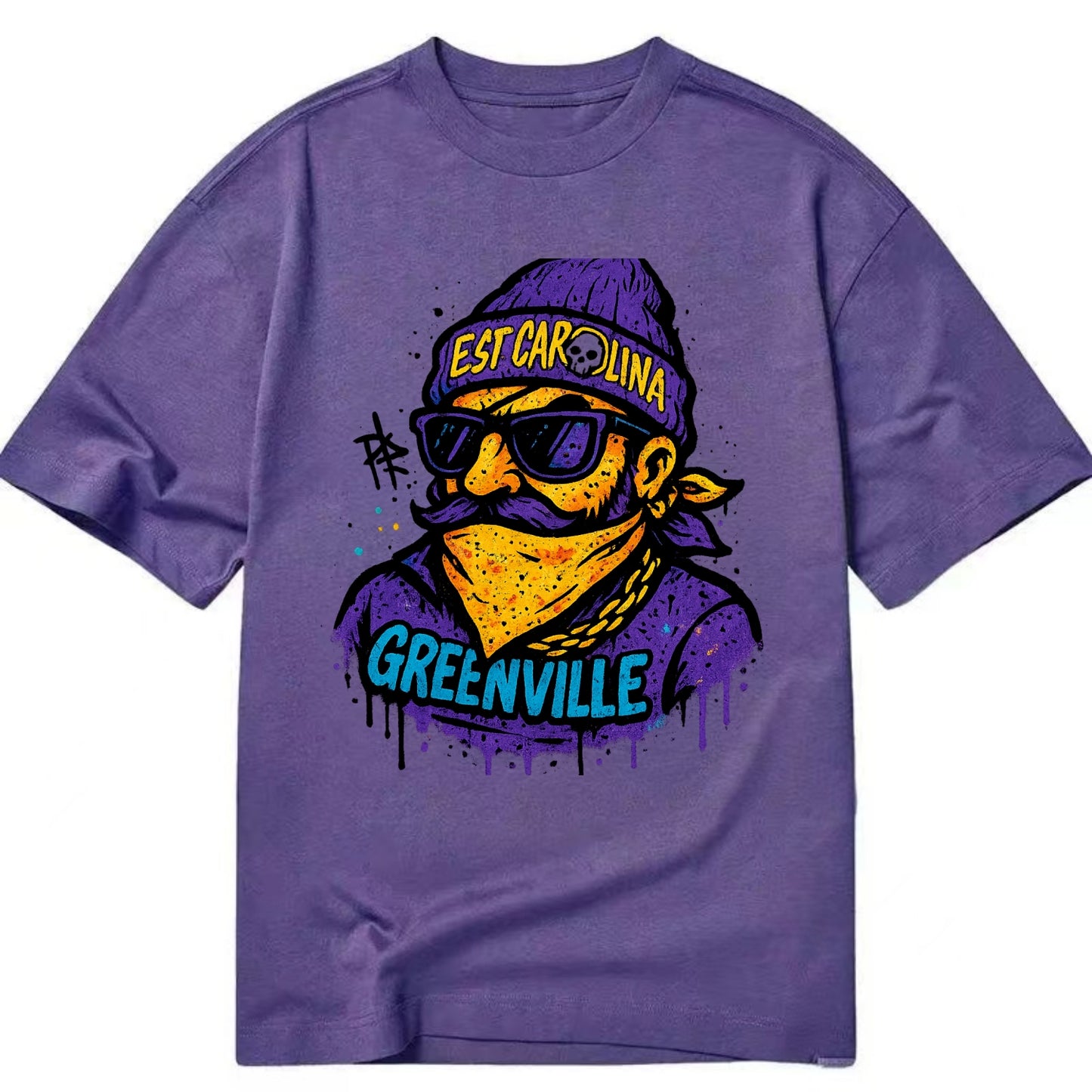 Greenville Pirate wearing East Carolina beanie with skull patch - Classic T-shirt - Purple
