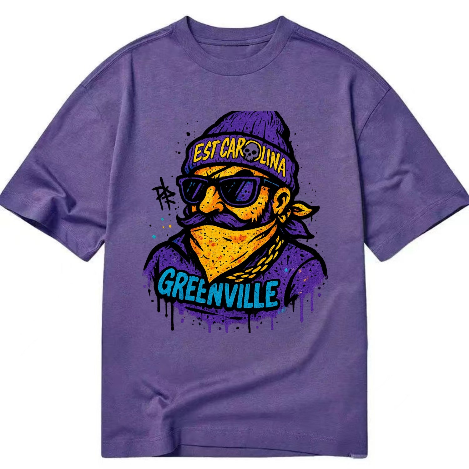 Greenville Pirate wearing East Carolina beanie with skull patch - Classic T-shirt - Purple