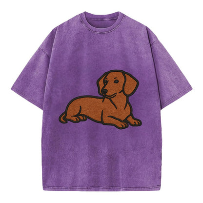 Dachshund - Red smooth relaxed lying dow Vintage T-shirt - Purple