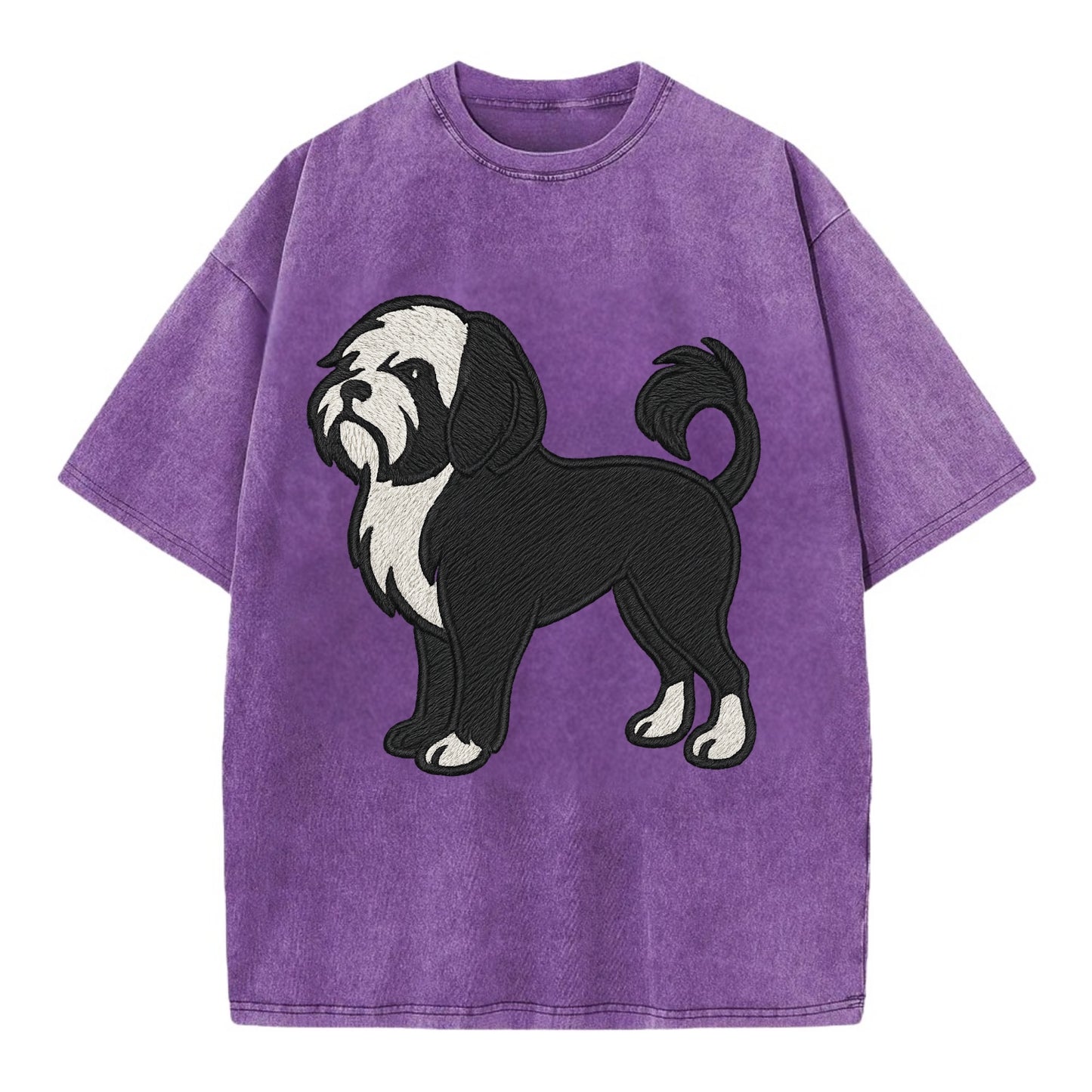 Löwchen - Black and white lion trim embr - Vintage T-shirt - Purple