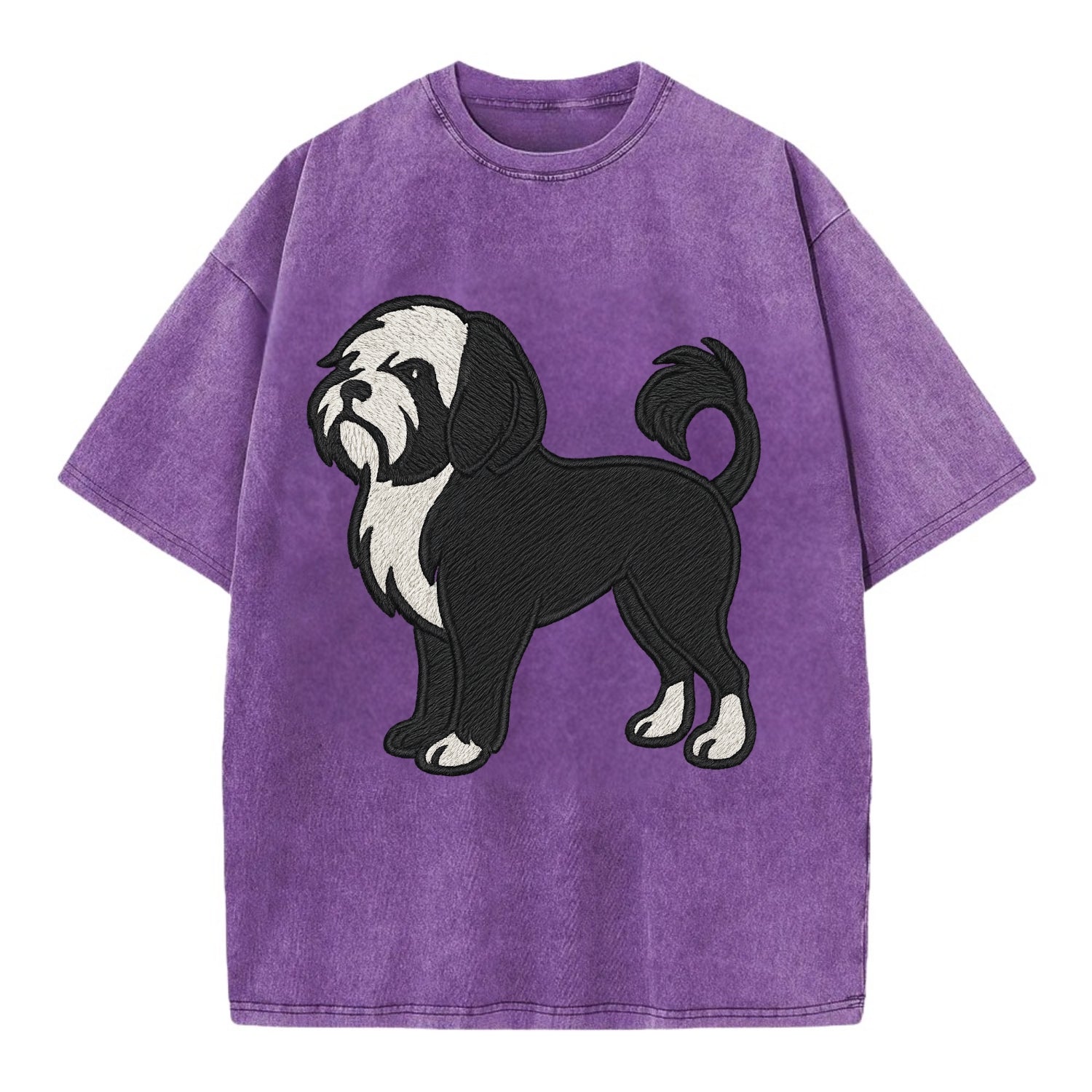 Löwchen - Black and white lion trim embr - Vintage T-shirt - Purple