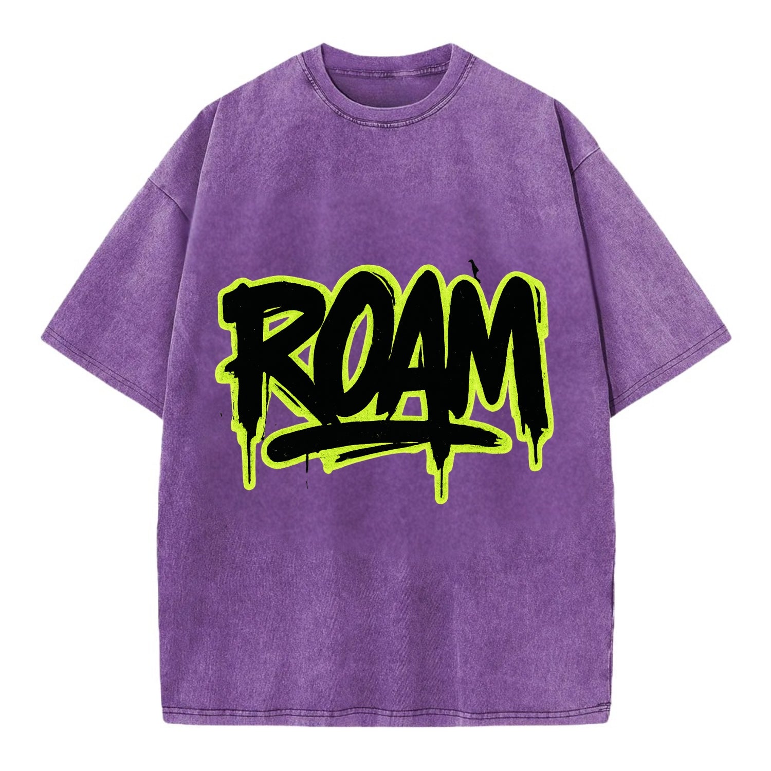 Bold typography design - "ROAM" - wander freely, no destination needed - Vintage T-shirt - Purple