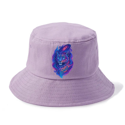 Majestic snow leopard with rainbow gradient spots, crystalline flowing patterns, - Bucket Hat - Purple
