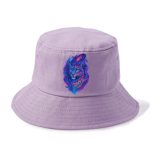 Majestic snow leopard with rainbow gradient spots, crystalline flowing patterns, - Bucket Hat - Purple