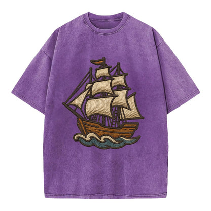 Sailing Ship  - Vintage T-shirt - Purple