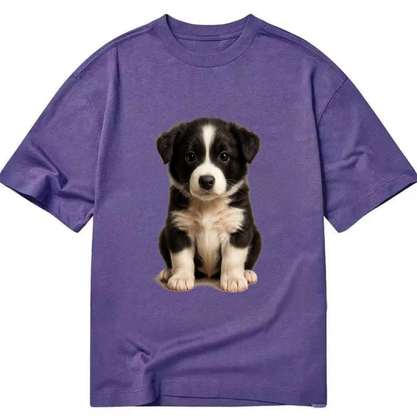 Baby Border Collie Puppy - black and white, intense smart eyes, athletic build, - Classic T-shirt - Purple