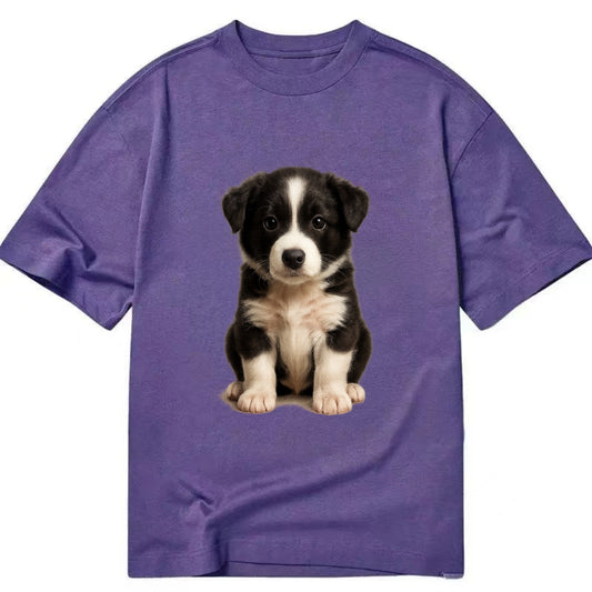 Baby Border Collie Puppy - black and white, intense smart eyes, athletic build, - Classic T-shirt - Purple