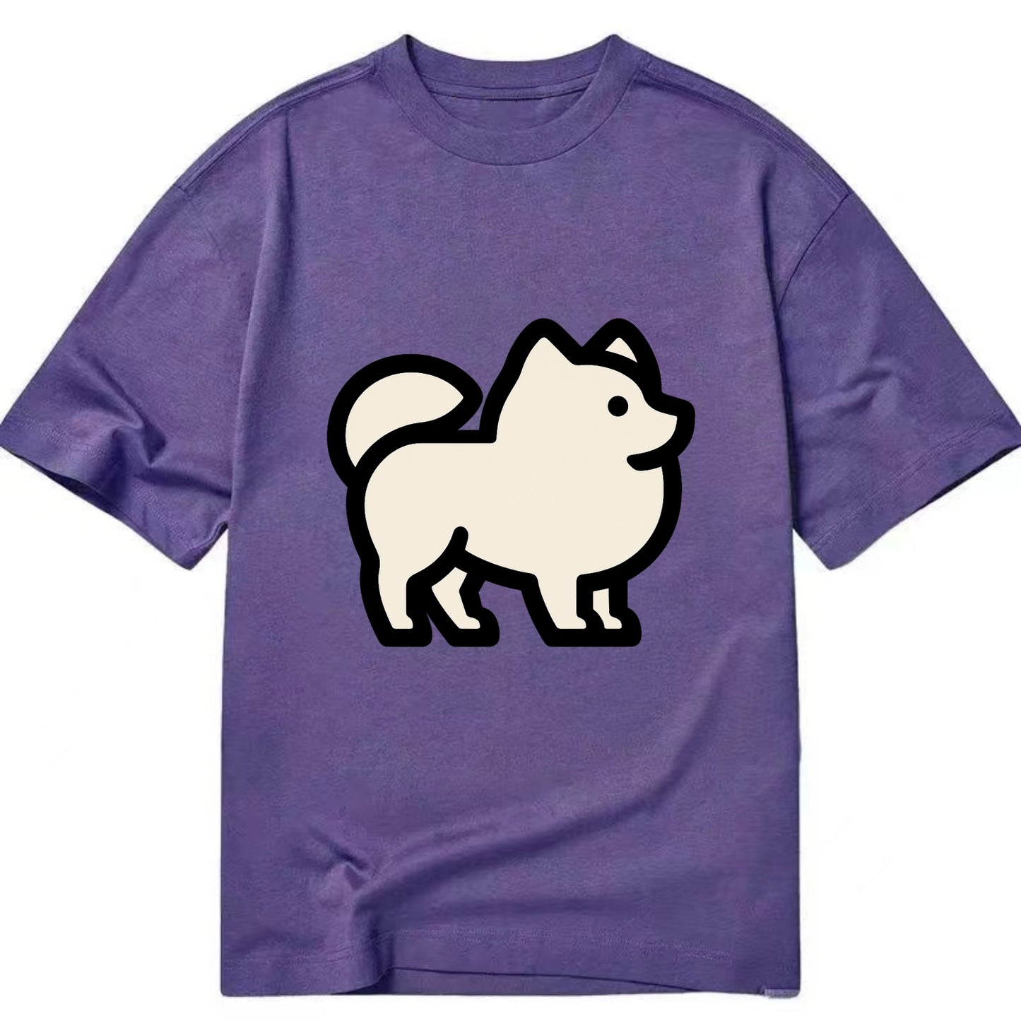 Pomeranian - Modern tiny fluffy logo wit - Classic T-shirt - Purple