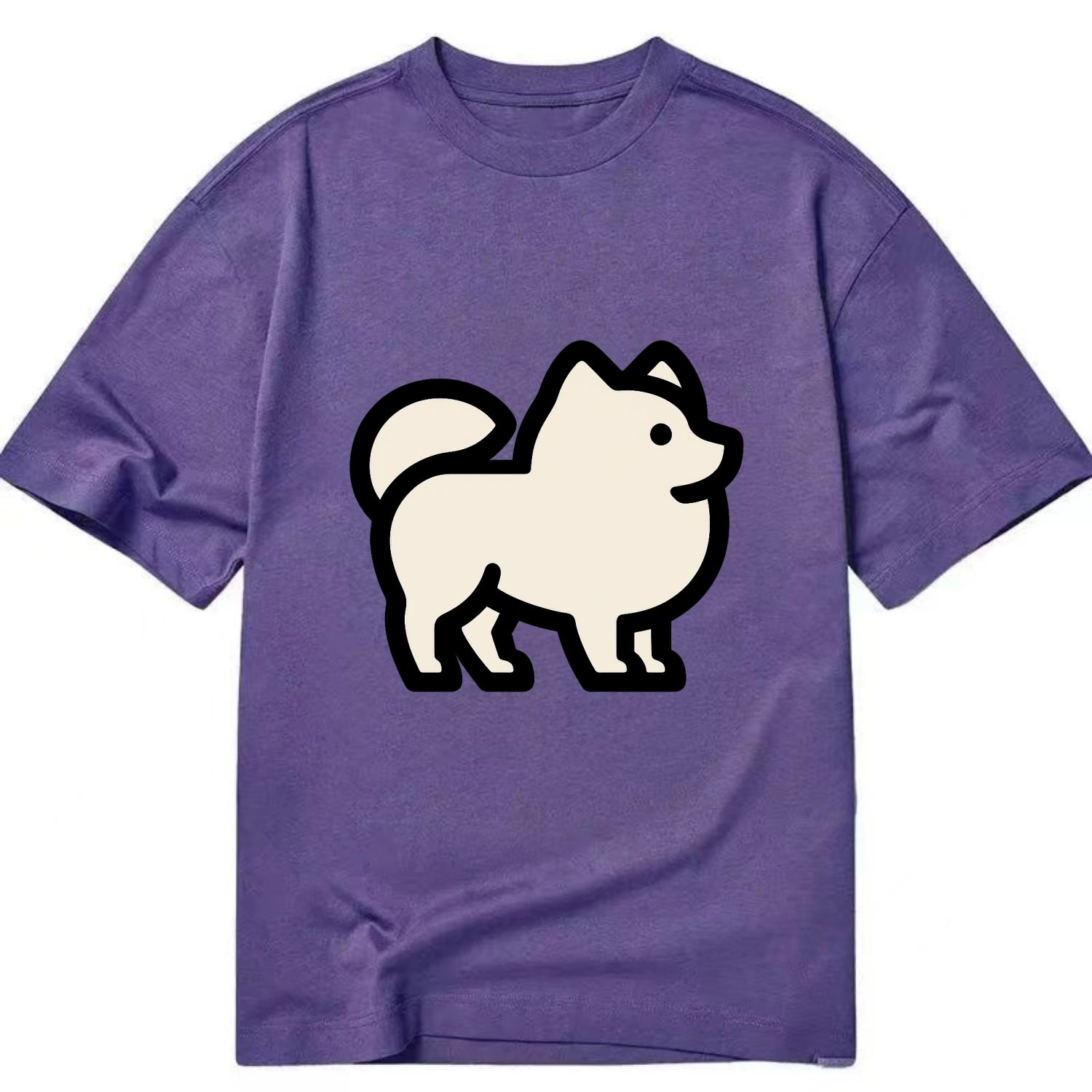 Pomeranian - Modern tiny fluffy logo wit - Classic T-shirt - Purple