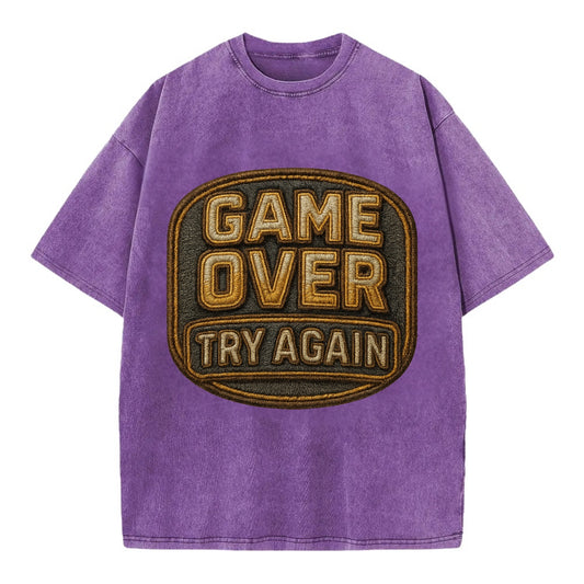 Game Over Try Again  - Vintage T-shirt - Purple