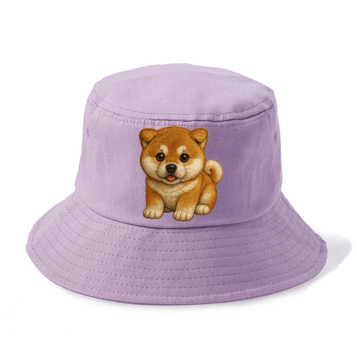 Baby Akita Puppy - fluffy bear-like, curled tail, dignified eyes, front-facing, - Bucket Hat - Purple