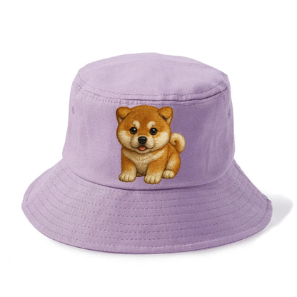 Baby Akita Puppy - fluffy bear-like, curled tail, dignified eyes, front-facing, - Bucket Hat - Purple
