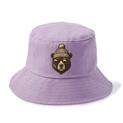 New Mexico Black Bear wearing Albuquerque beanie with pom pom and wayfarer sunglasses - Bucket Hat - Purple