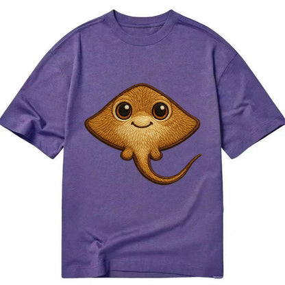 Baby Stingray - flat body, long tail, eyes on top, front-facing, friendly - Classic T-shirt - Purple