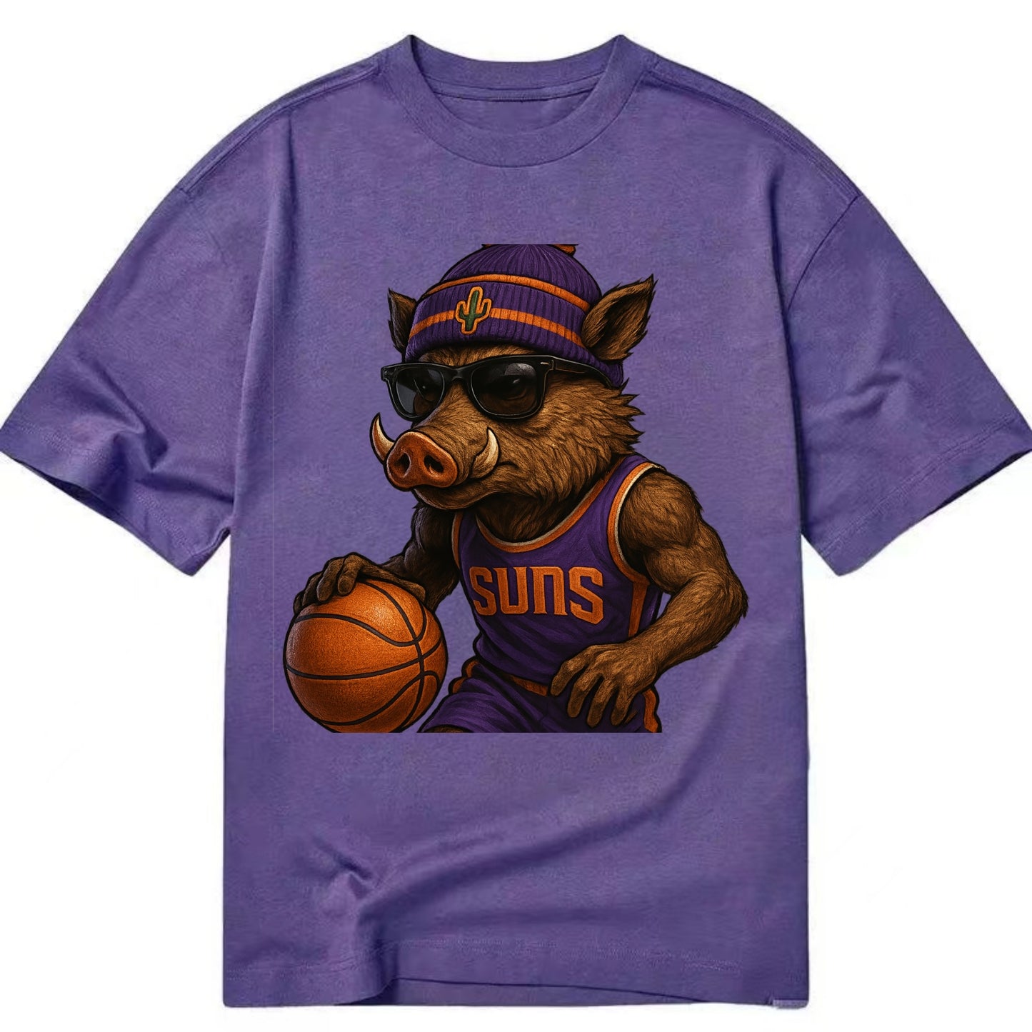 Phoenix Javelina wearing Suns beanie with cactus patch and wayfarer sunglasses - Classic T-shirt - Purple