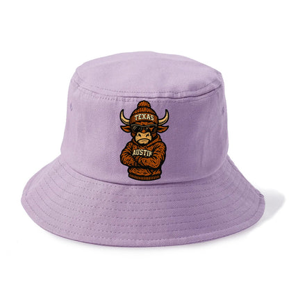 Austin Bevo wearing Texas beanie with longhorn patch - Bucket Hat - Purple