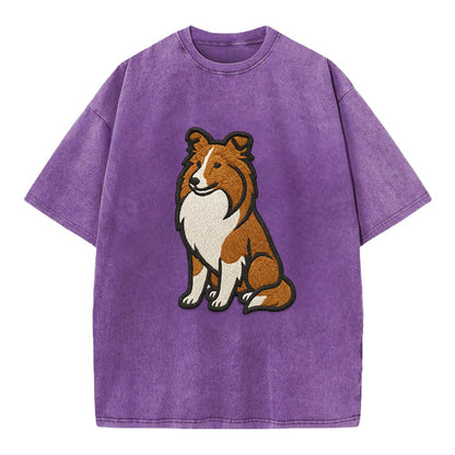 Shetland Sheepdog - Sable and white embr Vintage T-shirt - Purple