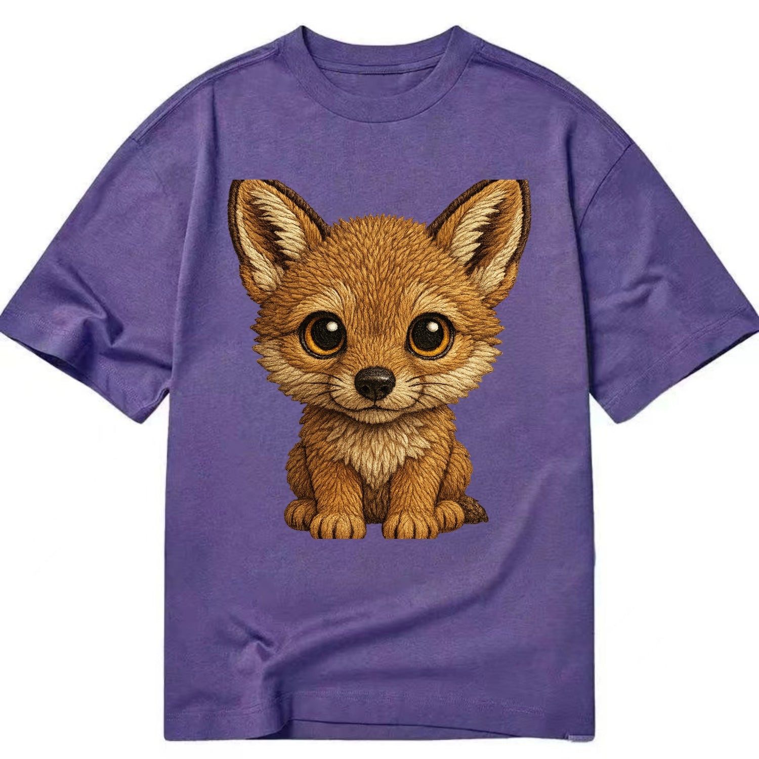 Baby Coyote Pup - tan fur, large ears, golden eyes, front-facing, clever baby - Classic T-shirt - Purple