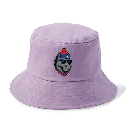 Detroit Stallion wearing Pistons red and blue beanie with piston patch and wayfarer - Bucket Hat - Purple