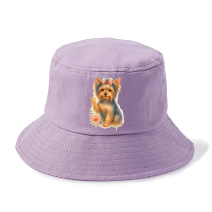 Yorkshire Terrier with topknot bow, one delicate paw flipping off - Bucket Hat - Purple