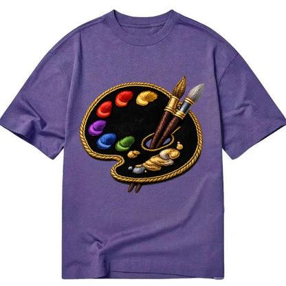 Embroidered patch design - PAINT PALETTE - artist palette with brushes in rainbow - Classic T-shirt - Purple
