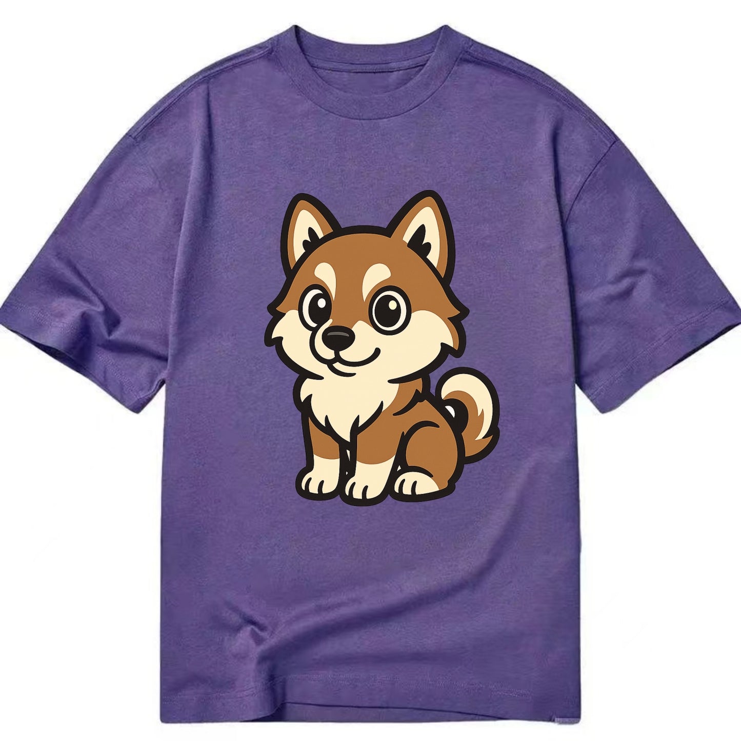 Pomsky - Pomeranian-Husky mix sitting pose - Classic T-shirt - Purple