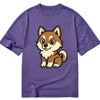 Pomsky - Pomeranian-Husky mix sitting pose - Classic T-shirt - Purple