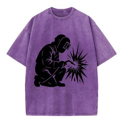 Welder sparks flying dramatically - Vintage T-shirt - Purple