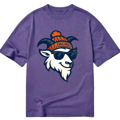 Denver Mountain Goat wearing Broncos beanie with Mile High patch and wayfarer - Classic T-shirt - Purple