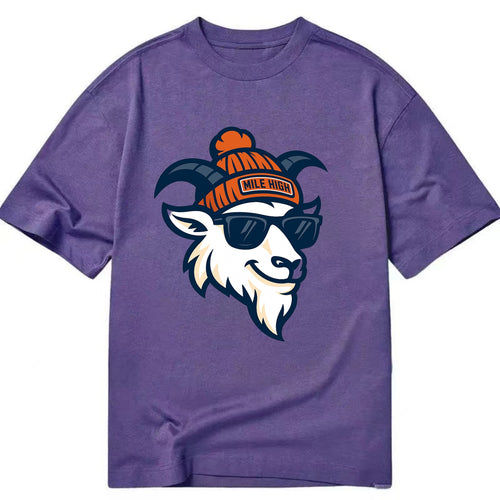 Denver Mountain Goat wearing Broncos beanie with Mile High patch and wayfarer - Classic T-shirt