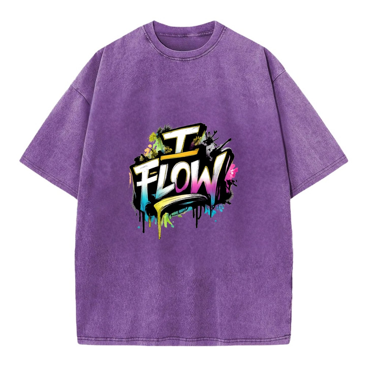 Bold typography design - "I FLOW" - going with life, easy movement - Vintage T-shirt - Purple