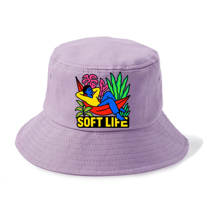 Person relaxing in hammock with plants - "soft life" aesthetic, peaceful living goals - Bucket Hat - Purple