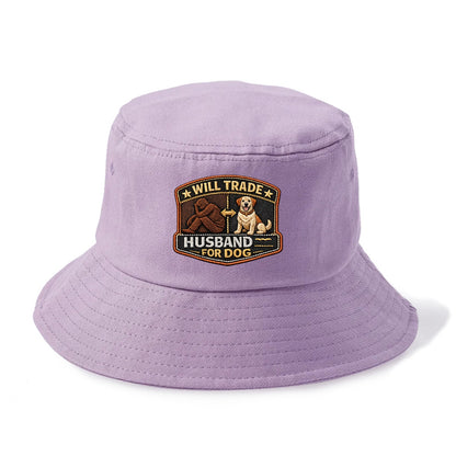 WILL TRADE HUSBAND FOR DOG - dog and man silhouette in brown , pet priority - Bucket Hat - Purple