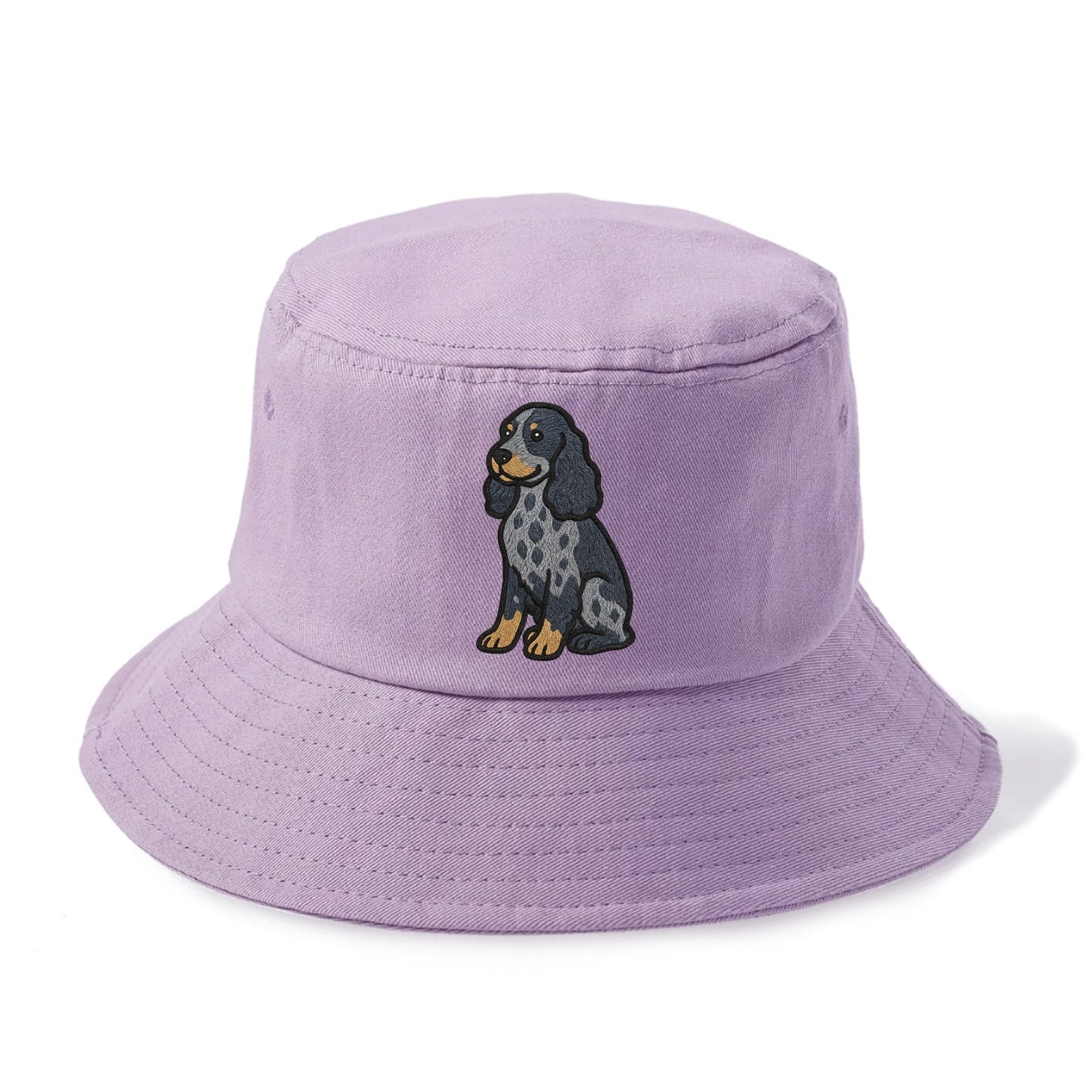 English Cocker Spaniel - Blue roan embroidered sitting pose - Bucket Hat - Purple
