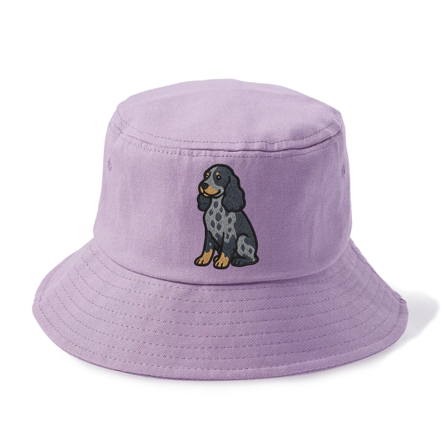English Cocker Spaniel - Blue roan embroidered sitting pose - Bucket Hat - Purple