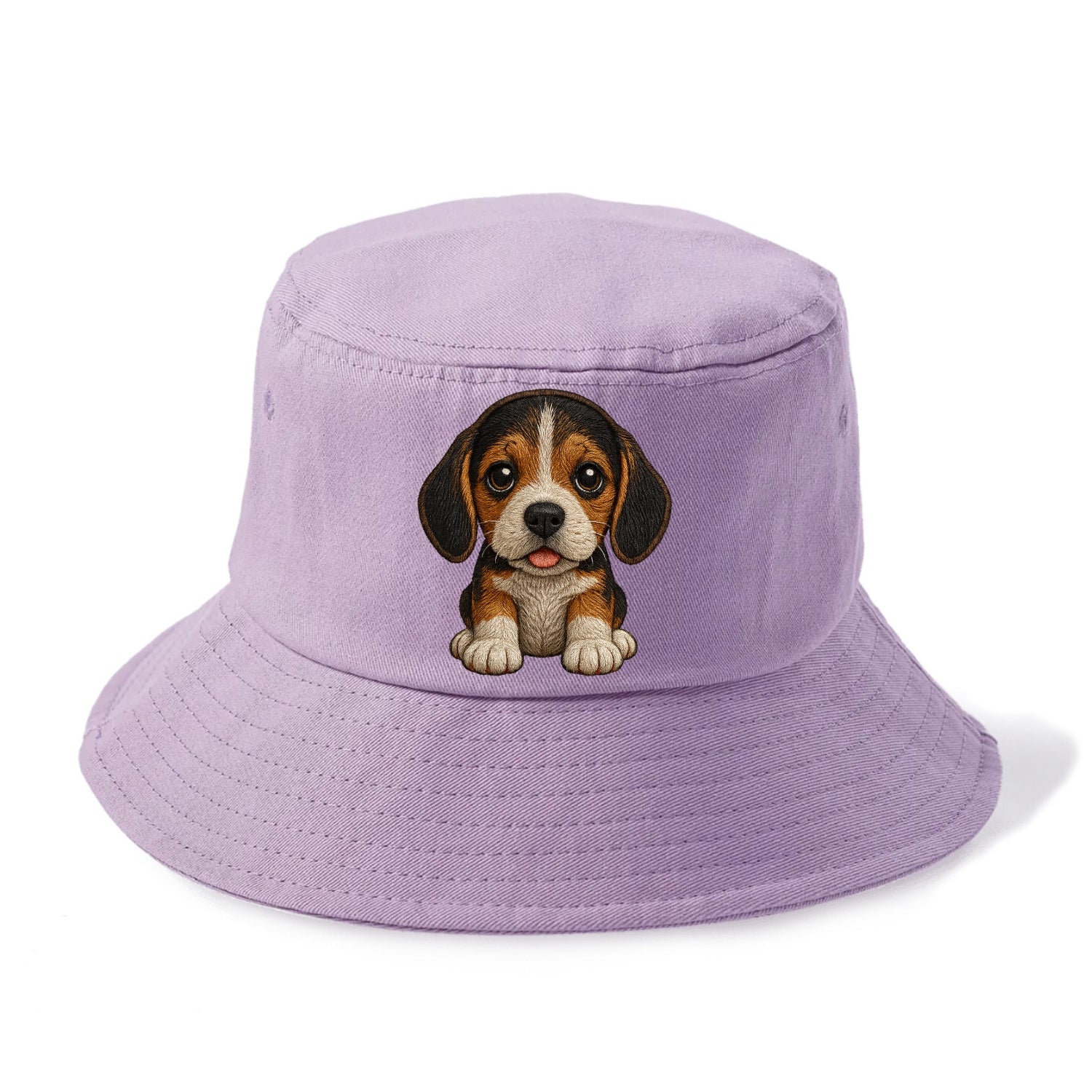 Baby Beagle Puppy - tricolor coat, long droopy ears, big pleading eyes, front-facing, - Bucket Hat - Purple