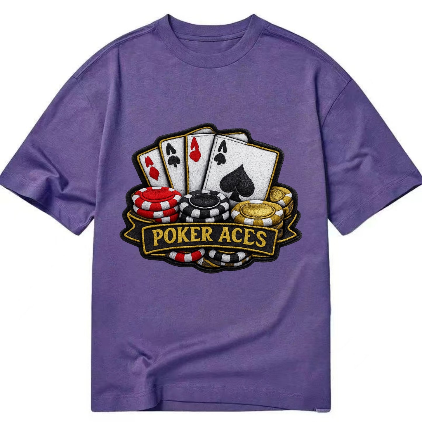 Embroidered patch design - POKER ACES - four aces with chips in red, black and - Classic T-shirt - Purple