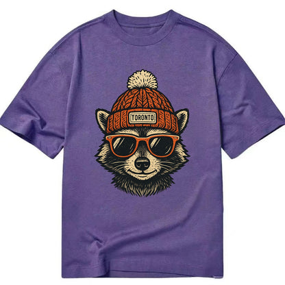 Toronto Raccoon wearing Toronto beanie with pom pom and wayfarer sunglasses - Classic T-shirt - Purple
