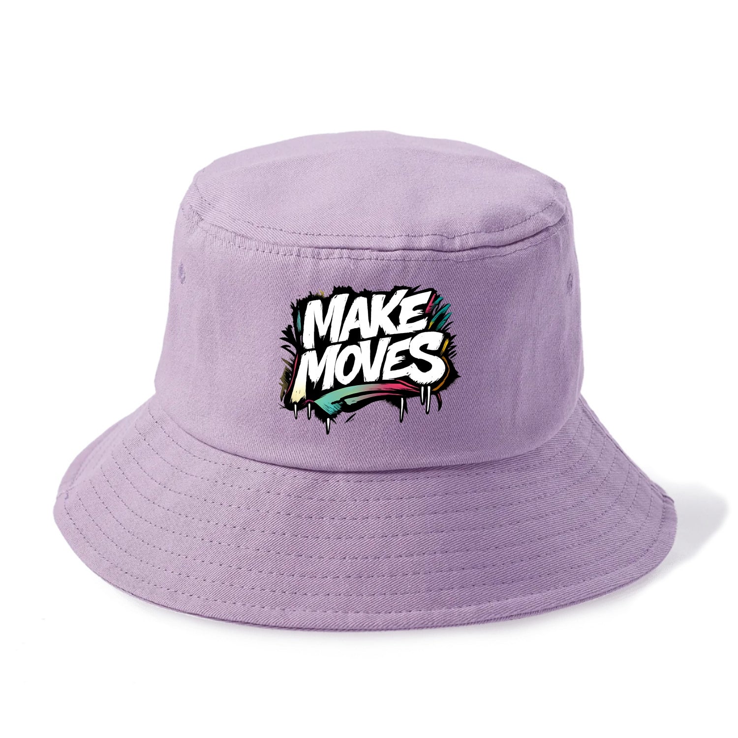 Bold typography design - "MAKE MOVES" - take action, progress forward - Bucket Hat - Purple
