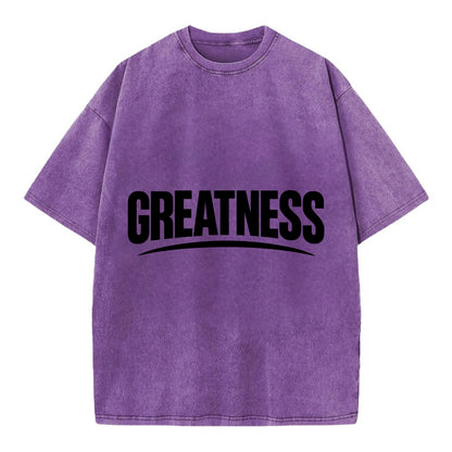 Bold typography design - "GREATNESS" - achieving excellence, reaching potential - Vintage T-shirt - Purple