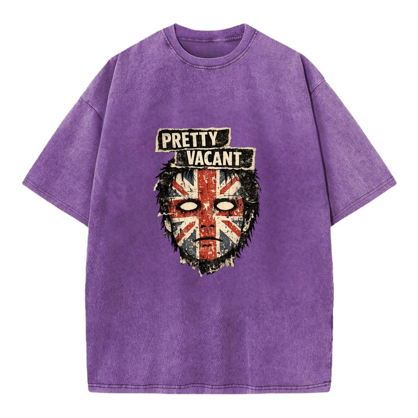 PRETTY VACANT | Blank stare Union Jack face | Empty expression | Punk nihilism | - Vintage T-shirt - Purple