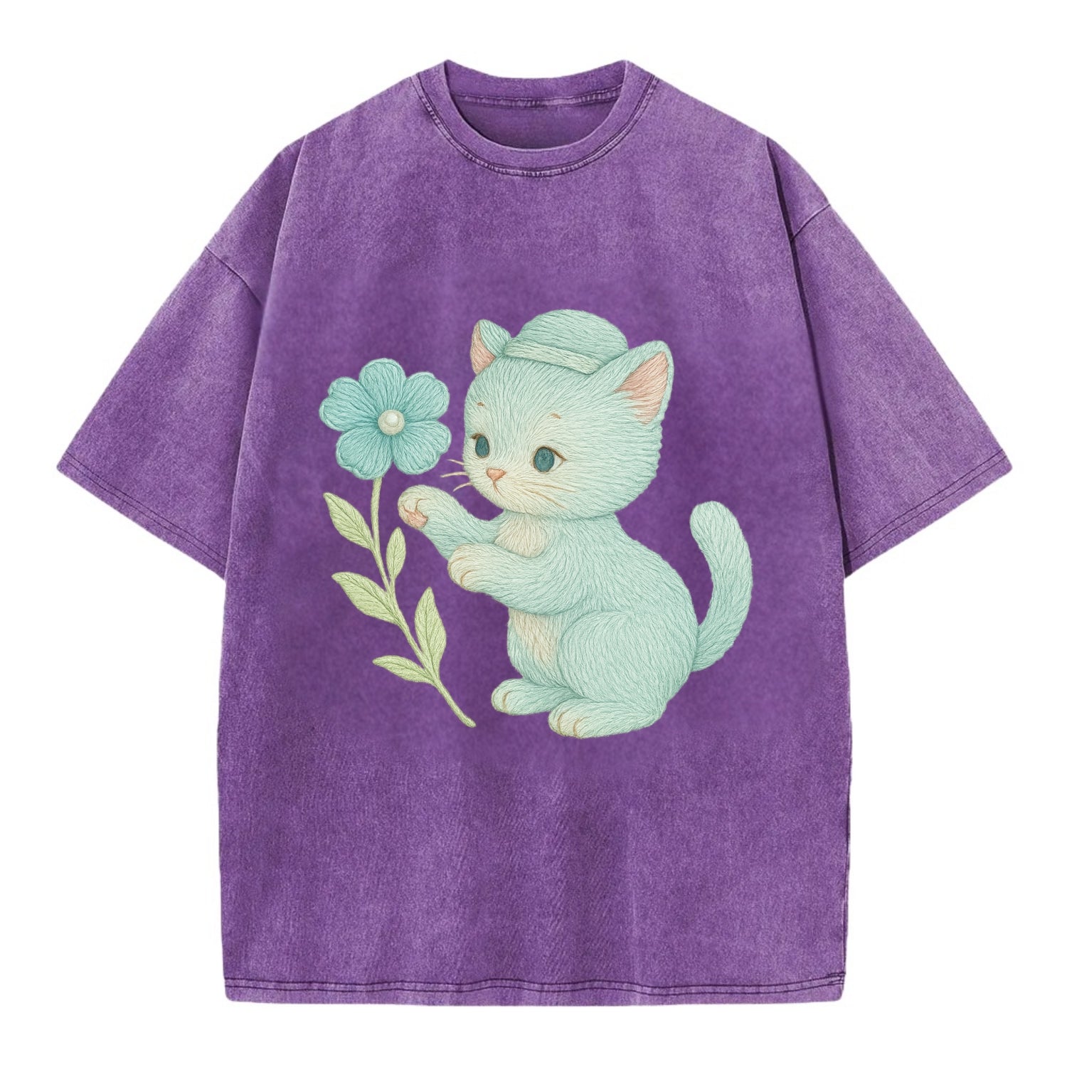 Aqua Kitten - Vintage T-shirt - Purple