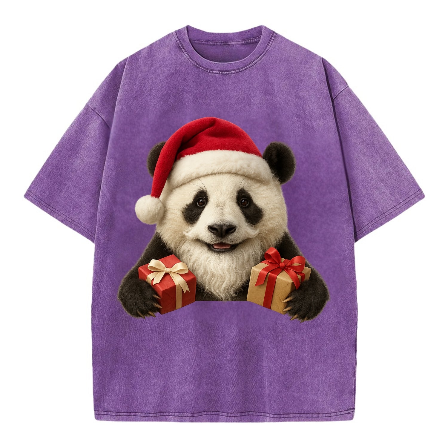 Santa Panda  - Vintage T-shirt - Purple