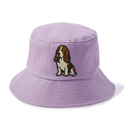 Basset Hound - Tri-color embroidered sit Bucket Hat - Purple