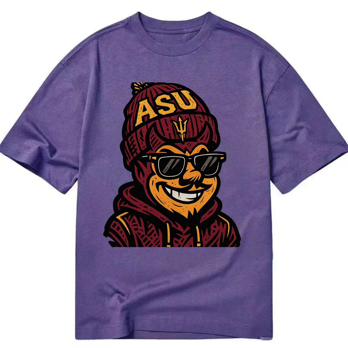 Tempe Sparky wearing Arizona State beanie with fork patch - Classic T-shirt - Purple