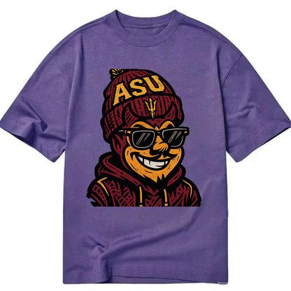 Tempe Sparky wearing Arizona State beanie with fork patch - Classic T-shirt - Purple