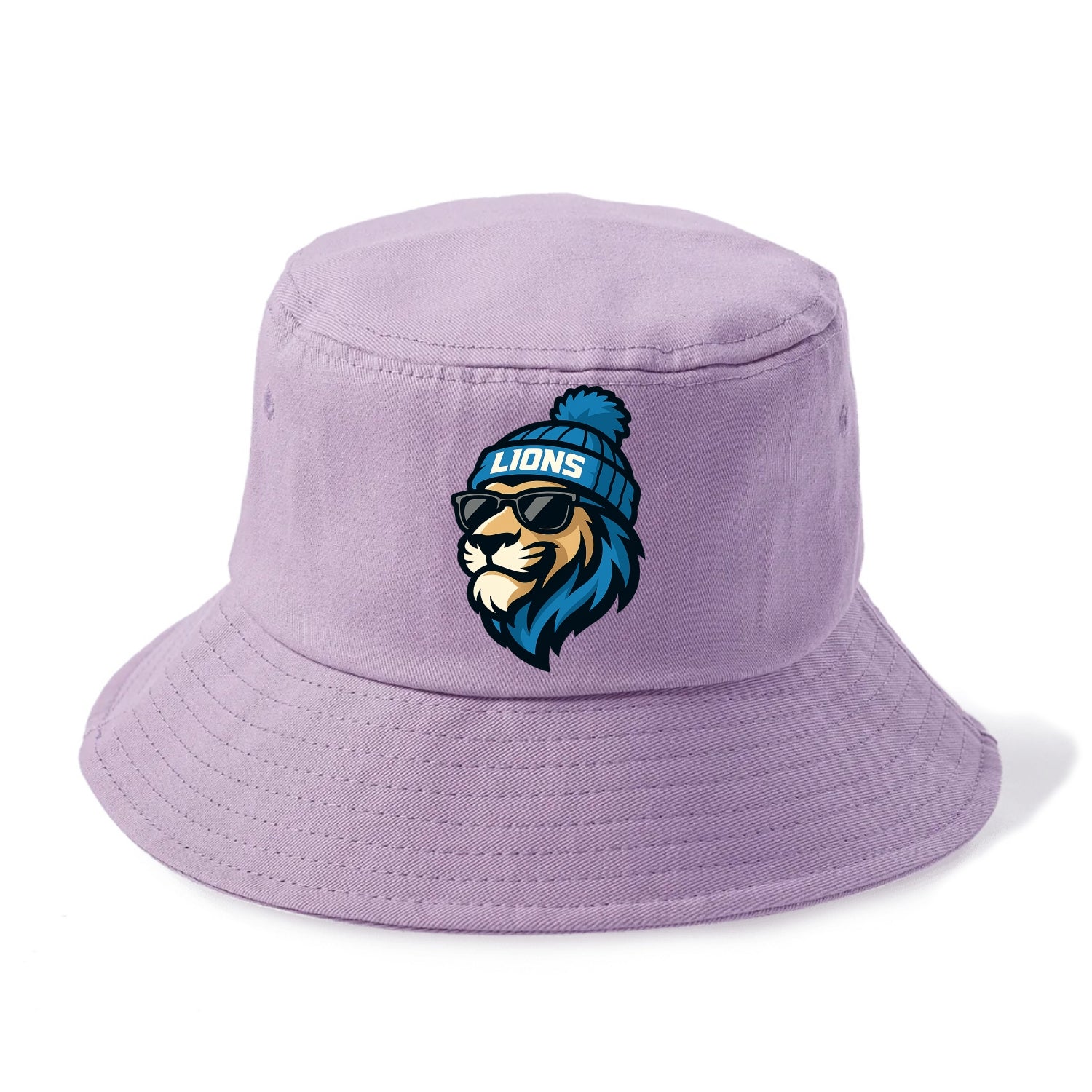 Detroit Lion wearing Lions Honolulu blue and silver beanie with pom pom and wayfarer - Bucket Hat - Purple