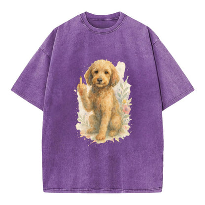 Labradoodle hypoallergenic with wavy coat, intelligent eyes, paw raised - Vintage T-shirt - Purple