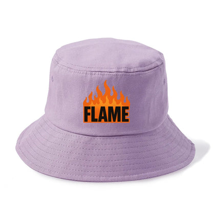 Bold typography design - "FLAME" - burning bright, passionate - Bucket Hat - Purple